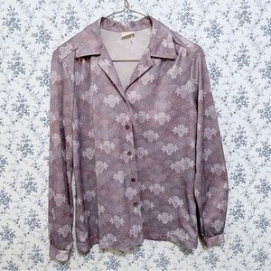 Vintage Pykettes Satin Button Up Long Sleeve Blouse